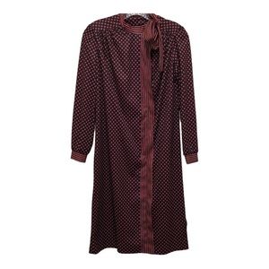 ILGWU  Long Puff Sleeve Polka Dot/Striped Dress Women's Size 6 Navy Blue/Red/Tan